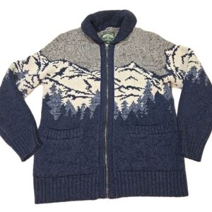 Vtg 90s American Eagle Mountain Range Knit Full Zip Cardigan Sweater Men's Large
